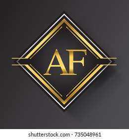AF Letter logo in a square shape gold and silver colored geometric ornaments. Vector design template elements for your business or company identity.