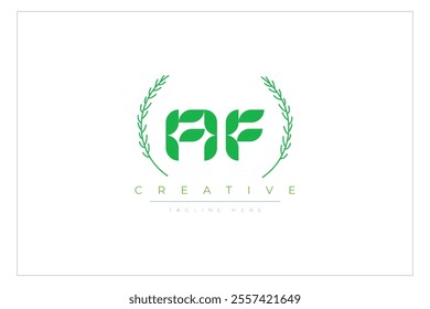 AF letters eco logo with leaf. Fresh nature and healthy leaf logo design.