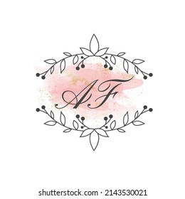 AF letters signature logo, Handwritten logo, AF, AF lettering, Letters AF, A and F logo with flower mandala, Brushstroke, wedding, fashion, floral and botanical