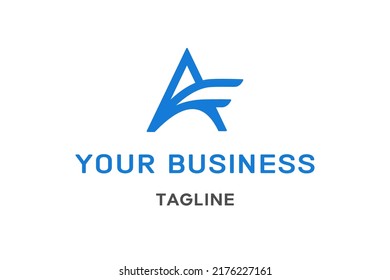 AF logo design, letter, icon, symbol, initial, monogram with wing-like extensions in vibrant blue, symbolizing speed and innovation. Perfect for aviation, tech, delivery service visual identity.