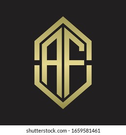 Monograma del logotipo AF con forma hexágono y estilo de división de esquema con colores dorados