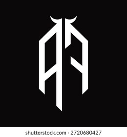 Monograma de logotipo AF com forma de chifre isolado modelo de design preto e branco sobre fundo preto