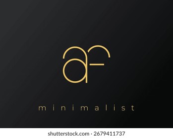 Logotipo minimalista AF com formas entrelaçadas no fundo preto sólido. Um design de logotipo minimalista limpo e moderno.