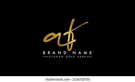 AF monogram logo.Signature style typographic icon with script letter a and letter f.Lettering sign isolated on dark background.Calligraphic hand drawn alphabet initials.Modern, elegant style.