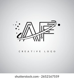 AF Orbit Monogram Logo – Futuristic Minimal Letter mark with Circular Line Art, Tech-Inspired Dots and Space Motion Concept for Modern Branding Identity