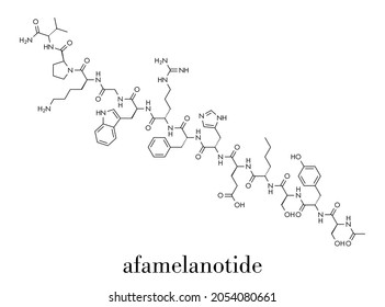 Afamelanotide (melanotan-1) photoprotective drug molecule. Skeletal formula. svg