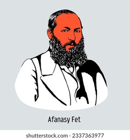 Afanasy Fet a- Russian poet-lyricist and translator, memoirist, corresponding member of the St. Petersburg Academy of Sciences, prose writer. Vector illustration drawn by hand