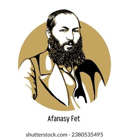 Afanasy Fet - Russian lyric poet and translator, memoirist, corresponding member of the St. Petersburg Academy of Sciences, prose writer. Vector illustration drawn by hand.