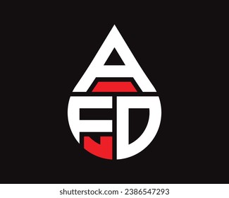 Diseño del logotipo de la forma de caída de agua de la letra AFD. Diseño sencillo del logo de la colocación de AFD.