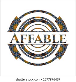 Affable arabic badge. Arabesque decoration.