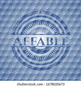 Affable blue emblem or badge with abstract geometric pattern background. Vector Illustration. Detailed.