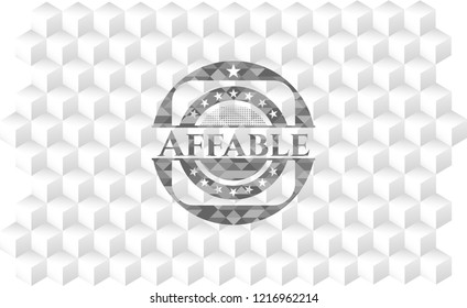 Affable grey badge with geometric cube white background