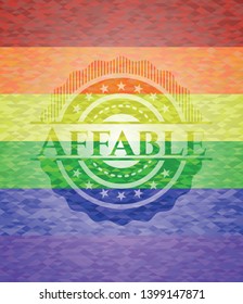 Affable on mosaic background with the colors of the LGBT flag