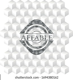 Affable retro style grey emblem with geometric cube white background