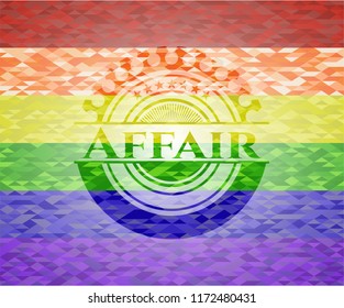 Affair emblem on mosaic background with the colors of the LGBT flag