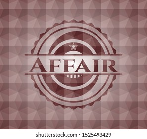 Affair red badge with geometric background. Seamless.