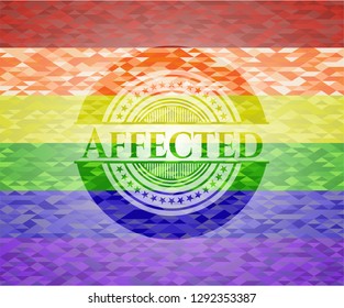 Affected emblem on mosaic background with the colors of the LGBT flag