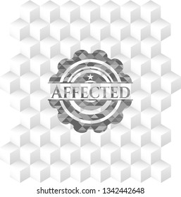 Affected grey badge with geometric cube white background