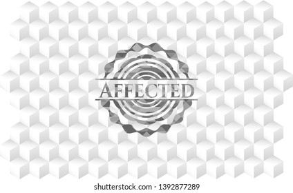 Affected grey emblem with geometric cube white background