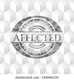 Affected grey emblem. Retro with geometric cube white background