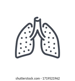 Affected lungs line icon. Lungs with virus vector outline sign.