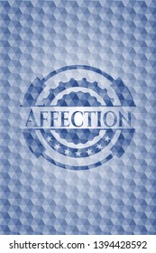 Affection blue emblem or badge with abstract geometric pattern background. Vector Illustration. Detailed.