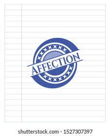 Affection emblem with pen effect. Blue ink. Vector Illustration. Detailed.