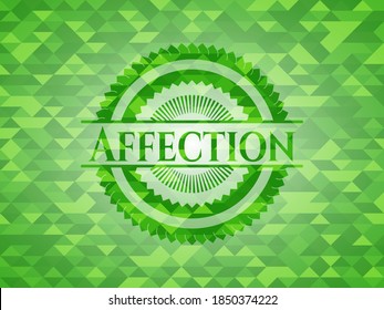 Affection green emblem with mosaic background. Vector Illustration. Detailed. 