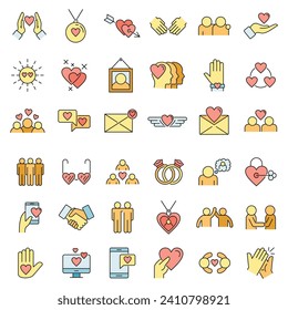 Affection icons set. Outline set of affection vector icons thin line color flat on white