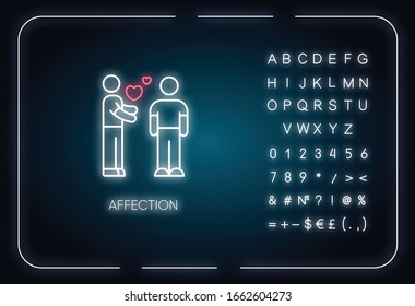 Affection neon light icon. Outer glowing effect. Sign with alphabet, numbers and symbols. Romantic feelings, love, amorous relationship. Valentine day. Vector isolated RGB color illustration