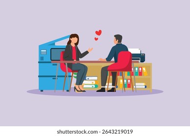 Affection in Office Concept. Colored flat vector illustration isolated