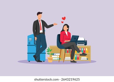 Affection in Office Concept. Colored flat vector illustration isolated