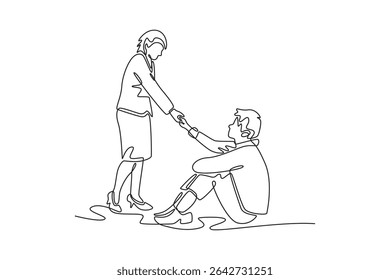 Affection in office concept. Single line draw design. Vector graphic illustration