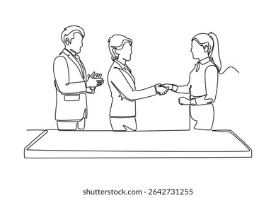 Affection in office concept. Single line draw design. Vector graphic illustration
