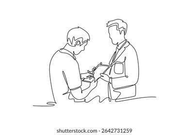 Affection in office concept. Single line draw design. Vector graphic illustration