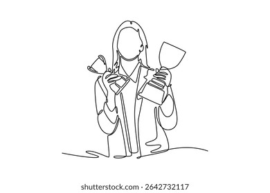 Affection in office concept. Single line draw design. Vector graphic illustration