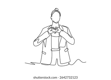 Affection in office concept. Single line draw design. Vector graphic illustration