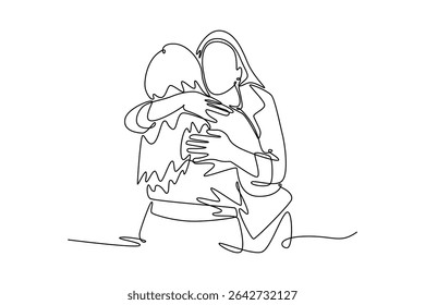 Affection in office concept. Single line draw design. Vector graphic illustration