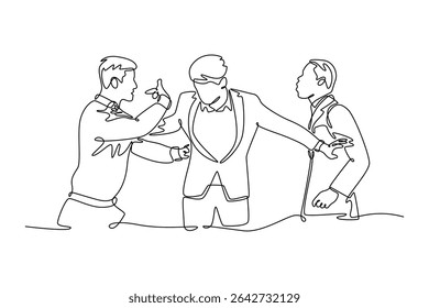 Affection in office concept. Single line draw design. Vector graphic illustration