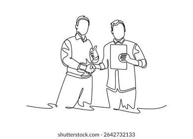 Affection in office concept. Single line draw design. Vector graphic illustration