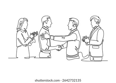 Affection in office concept. Single line draw design. Vector graphic illustration