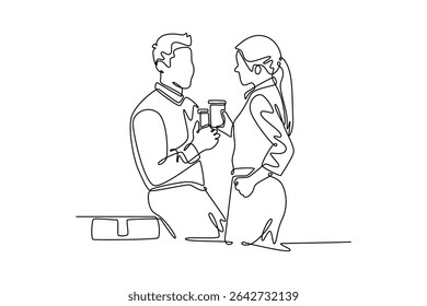 Affection in office concept. Single line draw design. Vector graphic illustration