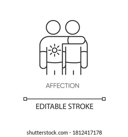 Affection pixel perfect linear icon. Emotional attachment, strong friendship thin line customizable illustration. Contour symbol. Friends together vector isolated outline drawing. Editable stroke