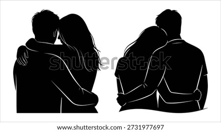 Affectionate Couple Silhouette Embracing for Romantic Novel Covers and Anniversary Cards