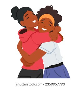 Abrazo afectivo entre hermanas jóvenes o amigos que irradian calor e inocencia. Personajes De Mujeres Negras Que Fomentan El Vínculo De Amistad Y Los Momentos Compartidos. Ilustración de vectores de personas de caricatura