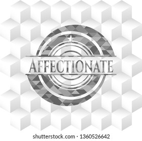 Affectionate grey emblem with geometric cube white background