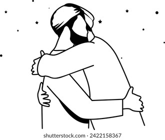 Affectionate hug vector Design, Ramadan and Eid al-Fitr Symbol, Islamic and Muslim fasting Sign Arabic holidays celebration illustration, Exchanging warm Eid greetings with a heartfelt embrace Concept