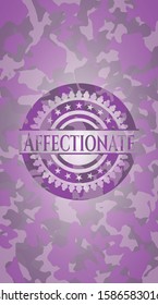 Affectionate pink written on a camo texture. Vector Illustration. Detailed.
