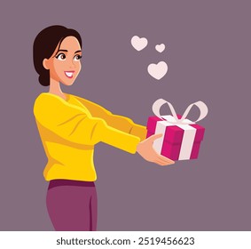 
Affectionate Woman Offering a Gift Vector Cartoon Illustration. Girlfriend holding a Valentine’s Day present box
