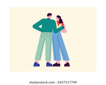 Affectionate young married couple, family vector illustration.